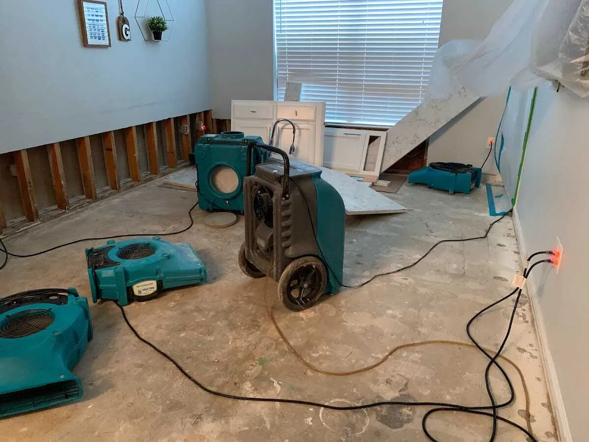 Dehumidifier in flood-cut room for Water Damage Restoration in St. Thomas