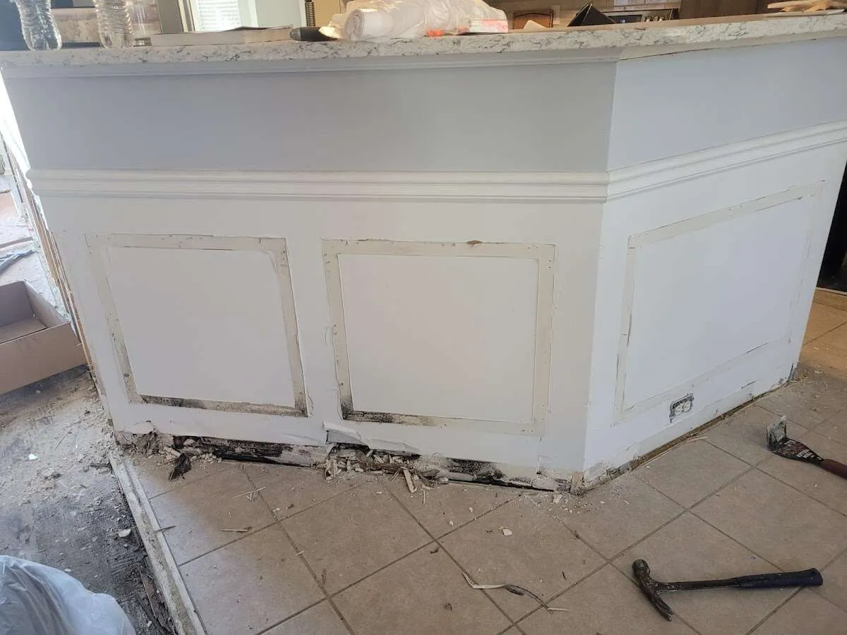 Water damage and mold on kitchen during Burst Pipe Cleanup in St. Thomas